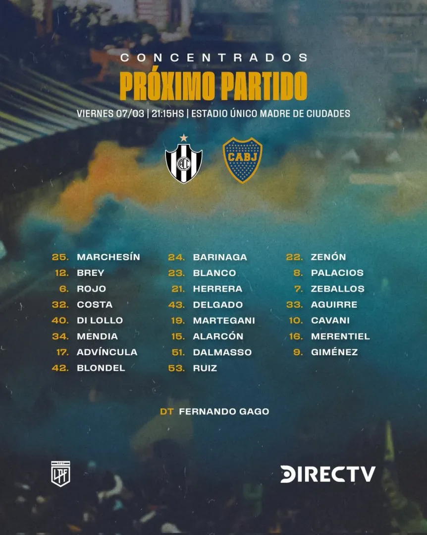 Convocados de Boca vs. Central Córdoba