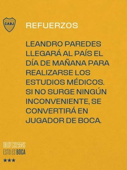 Comunicado Boca - Leandro Paredes