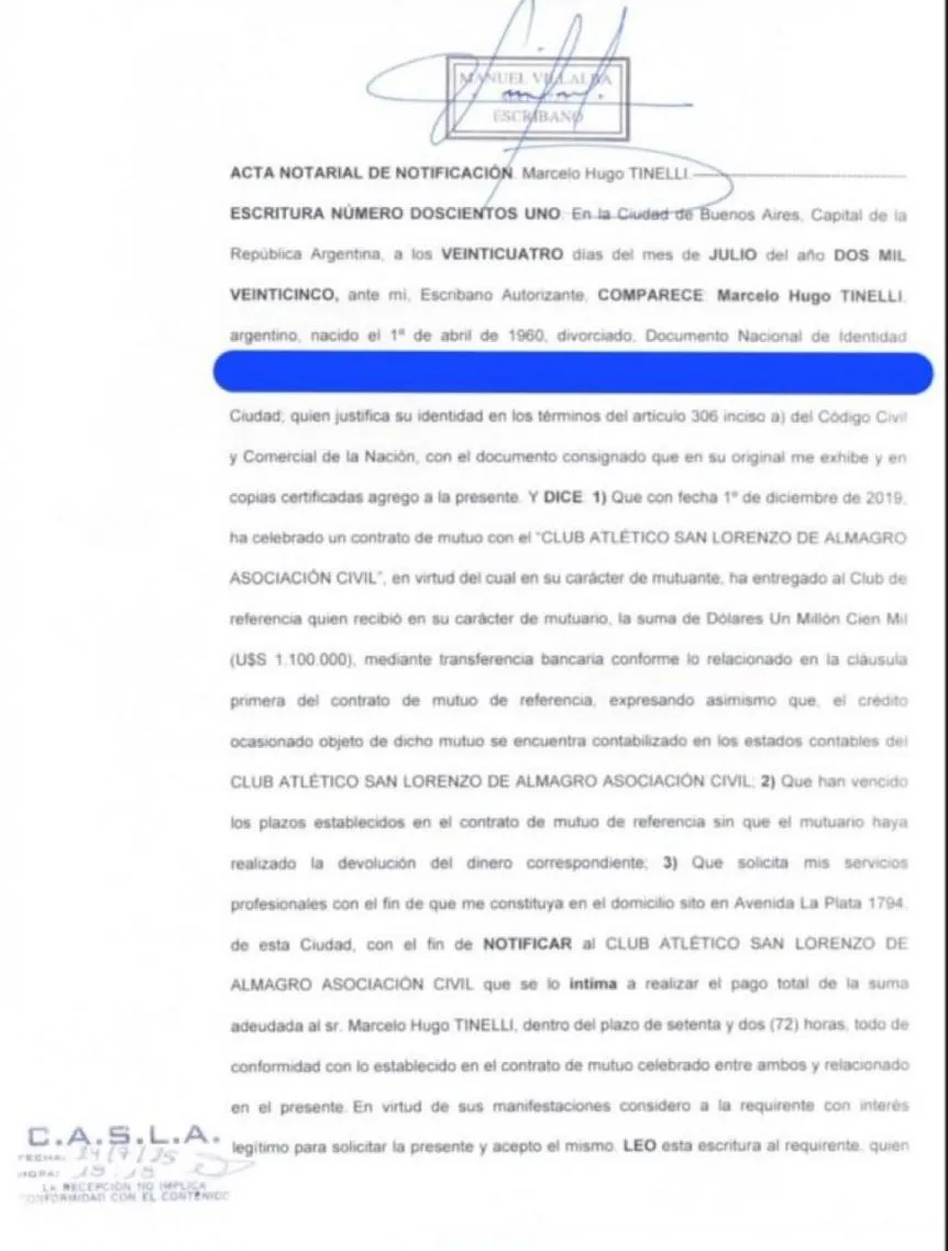 Reclamo Marcelo Tinelli - San Lorenzo Reclamo Marcelo Tinelli - San Lorenzo