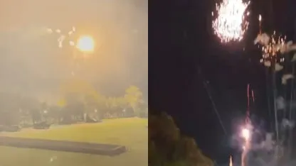 Hinchas de Estudiantes tiraron fuegos artificiales en la concentración de Flamengo