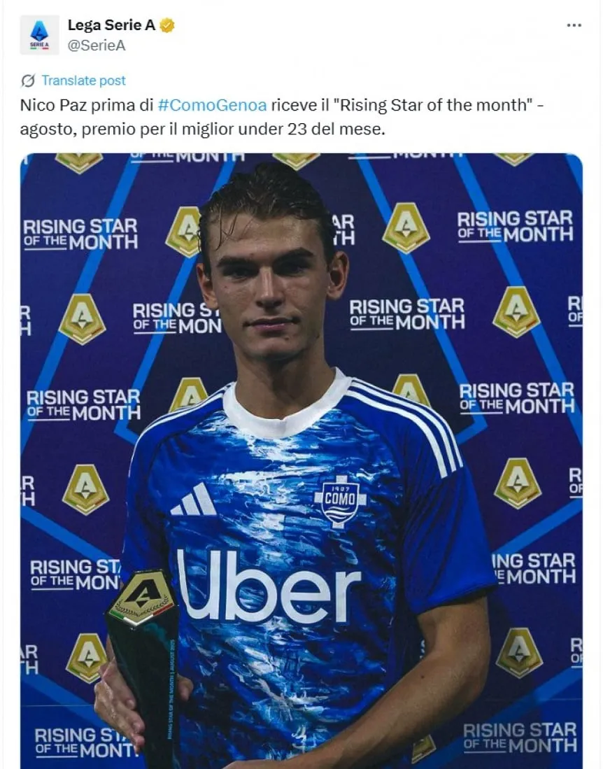 Nico Paz Rising Star Como
