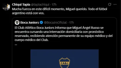 El mensaje del Chiqui Tapia en solidaridad con Miguel Ángel Russo El mensaje del Chiqui Tapia en solidaridad con Miguel Ángel Russo