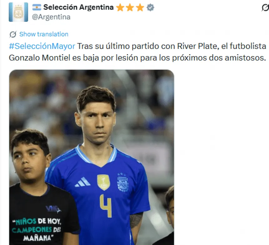 Gonzalo Montiel desafectado de la Selección Argentina