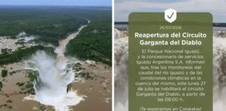 Iguazú: reabren ‘Garganta del Diablo’ tras bajar el caudal del río